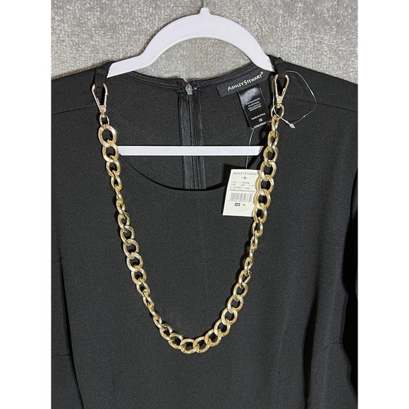 Ashley Stuart‎ Dress Womens Size 16 Stretch Black Long Sleeve Removeable Chain - Picture 5 of 8